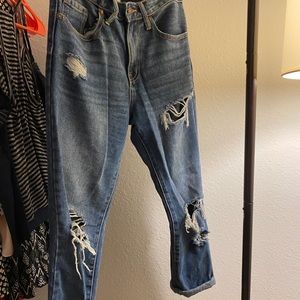 Distressed boyfriend jeans